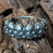 Zulu Anello Teschio .925 Argento Sterling Metallo Biker Gotico Punk Voodoo