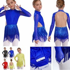 Abito da ballo bambina samba con nappa sala da ballo spettacolo gonna salsa manica lunga