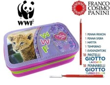 WWF Astuccio Scuola 3 Zip Jungle Viola – Completo con 18 Pennarelli, 18 Pastelli