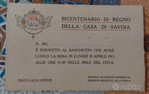 Invito banchetto savoia 1913 - invito, a