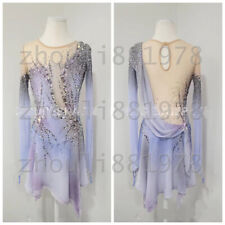 Abito pattinaggio figurativo donna/ragazza vestito pattinaggio su ghiaccio spandex tinta viola