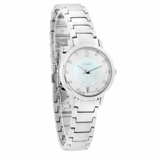 Orologio Timex T2P420 Donna Vestito Argento Quadrante MOP Quadrante Diamante Accento Acciaio Inox