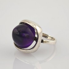 Anello Statement in argento con ametista gigante 1970 circa