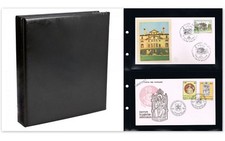 ALBUM RACCOGLITORE PER BUSTE FDC + 25 FOGLI NERI A 2 SCOMPARTI