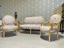 Set Divano Salotto Francese Barocco Stile Antico Colore Beige Fatto a Mano Arredamento Casa