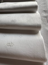 Service de réception ancien en damassé de lin, monogramme raffiné PB, XIXème