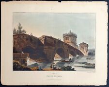 stampa antica acquatinta colori coevi 1820 ponte lucano tivoli rara Dubourg