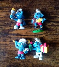 Lotto 4 Puffi Schleich - Tedoforo / Rugby / Fiori Regalo /  Doccia - Anni 70