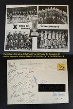SIMMENTHAL Olimpia Milano Basket cartolina viaggiata autografata Coppa Campioni