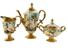 Vintage Capodimonte Teiera Caffettiera Espresso Crema Zucchero Cherubini Oro Dorato Italia