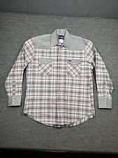 Wrangler Brush Popper Shirt Mens XL Gray Plaid Pearl Snap Gaucho Cowboy Western