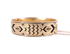 Antico 14k Oro Vittoriano Taille D'Epargne Smalto Nero Bracciale Rigido 15.9cm