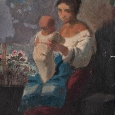 Ernst Meyer attribuito ritratto di donna madre con bambino Italia genere guazzo XIX secolo