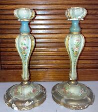 2 Porta Candele Ex Lampade d'epoca in  legno laccato Anni '60 Dipinte A Mano