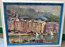 LORENZINI PITTORE BEL 'PORTOFINO' ALLA MANIERA DI GIUSEPPE AMISANI ANNI'70