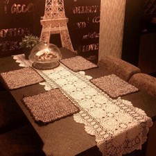 Vintage Mano Tessuto Uncinetto Tavolo Runner Cotone Pizzo Cavo Ricamati Nozze Da