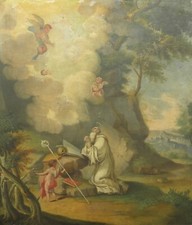 C. TAVELLA (Milano 1668–Genova 1738) San Bernardo di Chiaravalle in un paesaggio