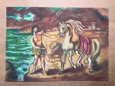 GIORGIO DE CHIRICO Disegno su carta (Fatto a mano) firmato e timbrato tecnica mista.