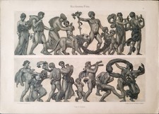 ANTICA STAMPA COLORI 1900 LITOGRAFIA - MITOLOGICO - BACCANALE - S. LUCIUS