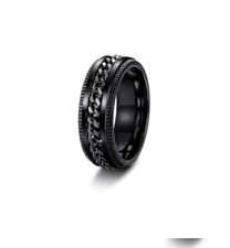 Anello Uomo Acciaio Inossidabile E Catena Nero Antistress Rotativo 