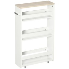 kleankin Carrello Bagno a 3 Ripiani Salvaspazio con Rotelle in Legno Bianco