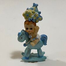 Bimbo Bambino Neonato Cavallo a Dondolo Azzurro Decorativo  Bomboniera Cute Chic
