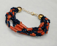 Bracciale donna corallo rosso di Sardegna vero agata blu zaffiro argento 925