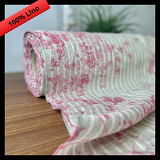 TESSUTO 100% PURO LINO PER TENDE DIVANI TAPPEZZERIA AL METRO STAMPATO rosa 