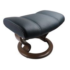 Ottomano Ekornes Norway inclinabile senza stress in pelle blu base marrone