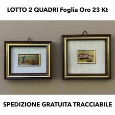 LOTTO 2 QUADRI Vintage Lavorati a Mano Foglia Oro 23 Kt CERTIFICATO DI GARANZIA