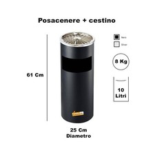 POSACENERE DA ESTERNO INTERNO CON CESTINO CILINDRICO GETTACARTE PORTA RIFIUTI