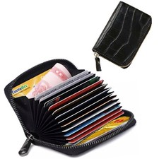 Portafoglio porta carte di credito in pelle da uomo verticale slim nero donna