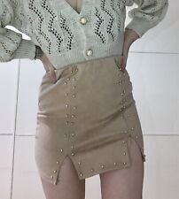 GONNA CAMOSCIO DONNA BEIGE PERLE ARGENTO SPACCHETTI TG UNICA