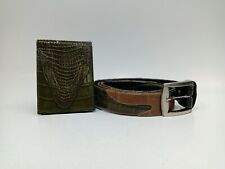 Portafoglio e cintura uomo in vera pelle di coccodrillo verde petrolio