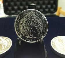 UK The Royal Tudor Beasts 2022 lion of england 2 once oz argento 999.9 FDC UNC