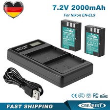 2x EN-EL9 EN-EL9a 2.0Ah batteria + caricabatterie per Nikon D40X D60 D40C DSLR D5000 D3000