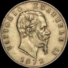 REGNO D'ITALIA VITTORIO EMANUELE II 5 LIRE 1872 ROMA MOLTO RARA q BB