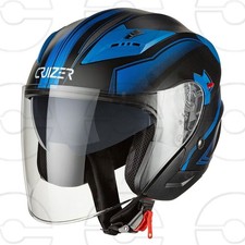 Cruizer Casco Jet Moto Scooter Omologato Doppia Visiera Nero Opaco Grafica Blu