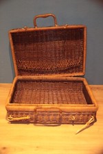 Valigia cestino vimini vintage in rattan con chiusura intrecciata *** danneggiata
