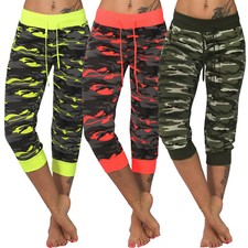 Hose Capri Jogging Neon Army Tarnfleck 3/4 Leichte Camouflage Sport Fitness 7101