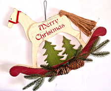 Cavallo Dondolo Natalizio Stile Vintage Merry Christmas da Appendere 40,6 x 32cm
