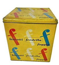 INSEGNA CONTENITORE SCATOLA LATTA VINTAGE BISCOTTI pastificio  FREDELLA FOGGIA