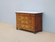 Comò cassettone Carlo X italiano con piano in marmo, noce, intarsiato, '800!