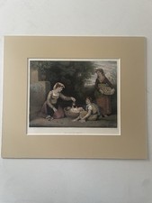 Xilografia in pass acquerellata Fine ‘800 Famiglia Italiana