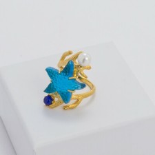 TAGLIAMONTE ANELLO IN ARGENTO 925 CON PASTE VITREE BLU PERLE E LAPIS TGN 905