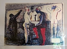 SALVATORE FIUME UNTITLED LITOGRAFIA SU CARTA ARGENTATA BELLISSIMA 70x50 cm