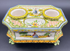 Set scrivania calamaio 1800 firmato Angelo Minghetti 6-1/2" verde 3 pezzi Bologna Italia