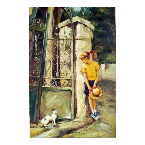 Quadro olio tela bambina e - su,