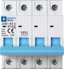 Interruttore Magnetotermico Trifase 4P 32A C32 6Ka – 4 Moduli DIN – 380V