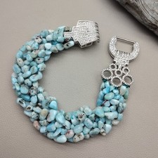 Bracciale di perline fatto a mano con pietre preziose Larimar blu naturale